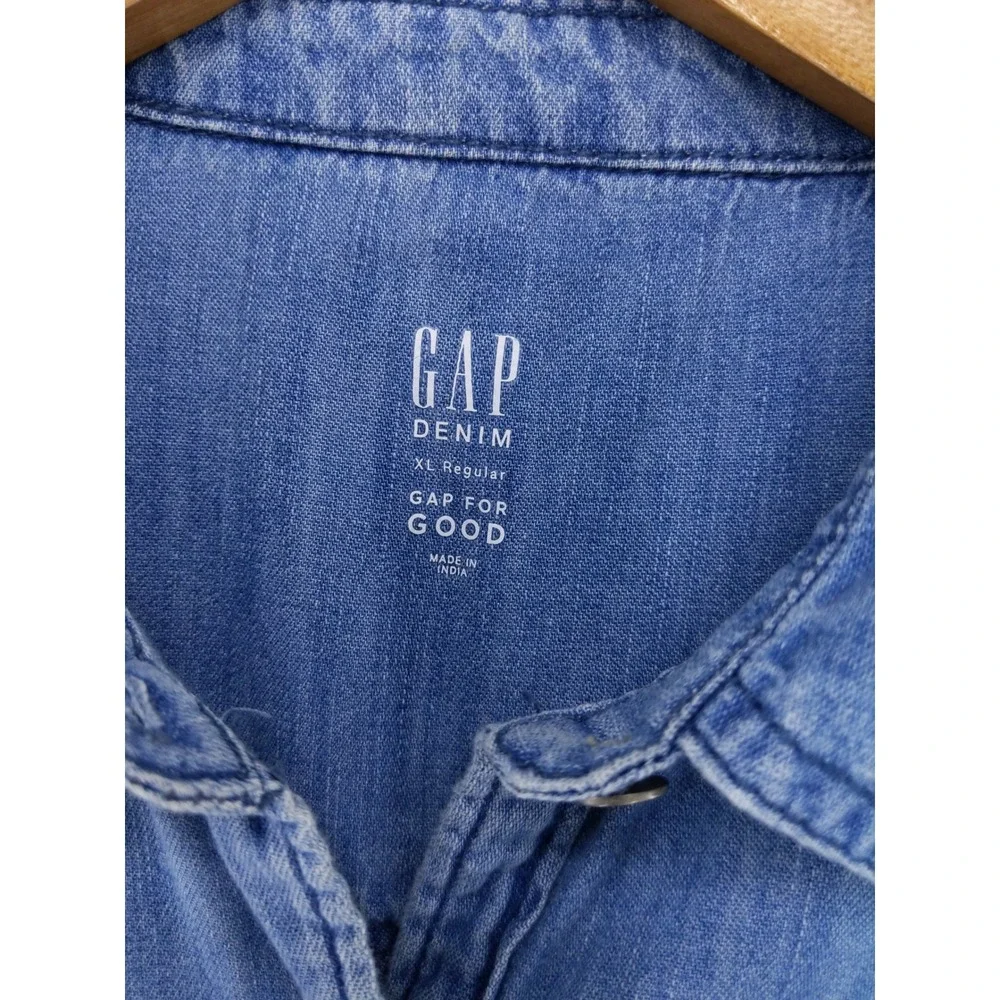 Gap Denim Shirt Dress Kids XL Blue Long Sleeve Button Front Chambray Pocket